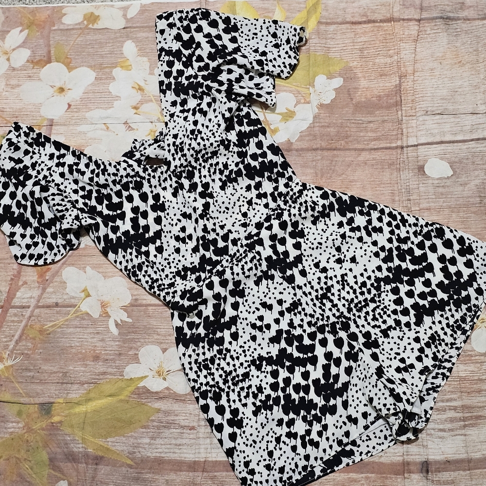 Zara Black and White Patterned Romper